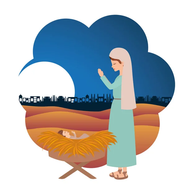 Schattig Maria maagd met Jezus baby — Stockvector