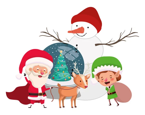 Jultomten och Elf med kristallkula — Stock vektor