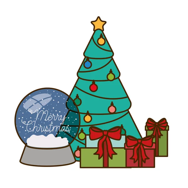 Weihnachtsbaum mit Geschenken und Kristallkugel — Stockvektor