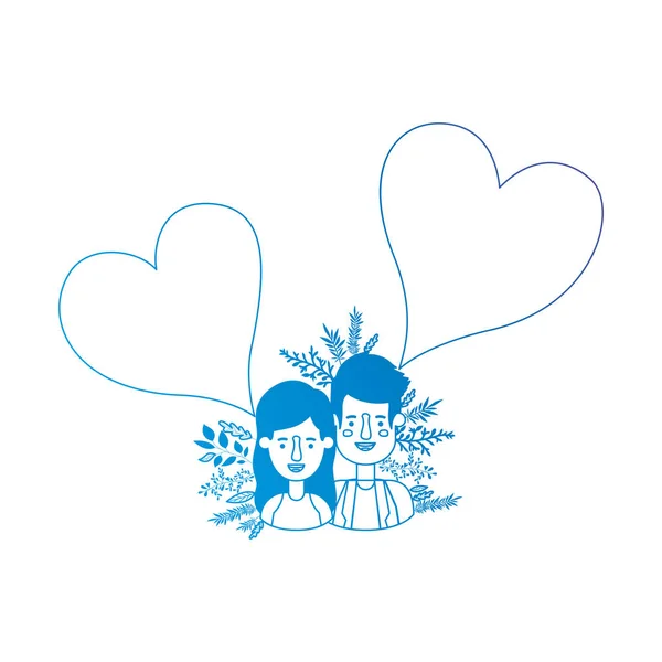 Pareja avatar con corazones burbujas de habla — Vector de stock