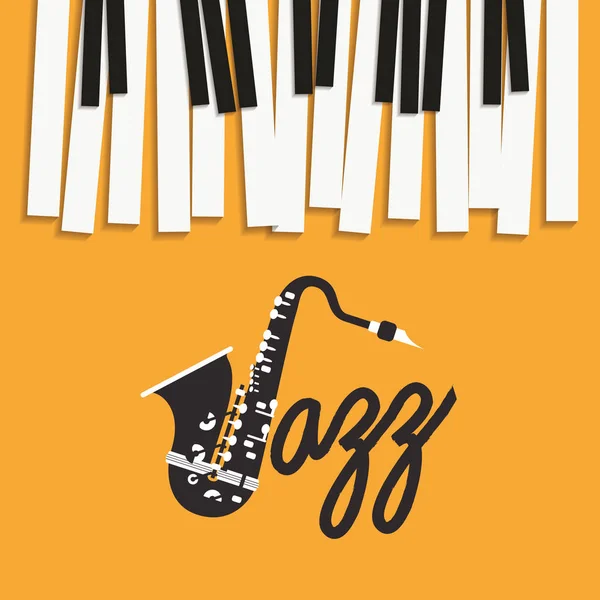 Джазовий денний плакат з клавіатурою піаніно та саксофоном — стоковий вектор
