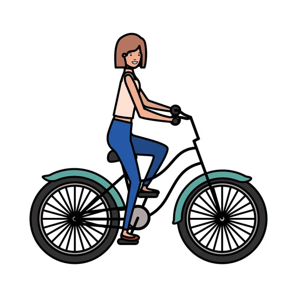 Young woman in bicycle character — Stock Vector