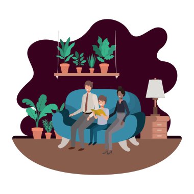 oğlu oturma odasında oturan ile anne-babalar çift