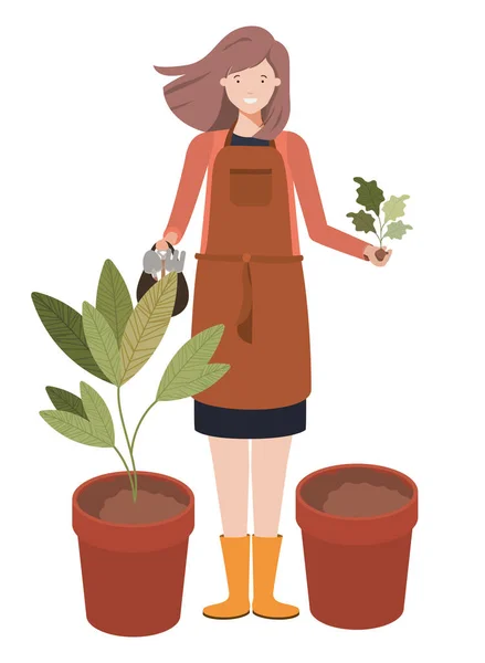 Młoda kobieta ogrodnik awatar charakter — Wektor stockowy
