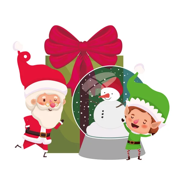 Jultomten och Elf med kristallkula — Stock vektor