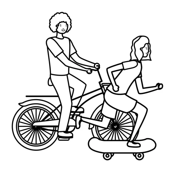 Jeune couple pratiquant des personnages sportifs — Image vectorielle