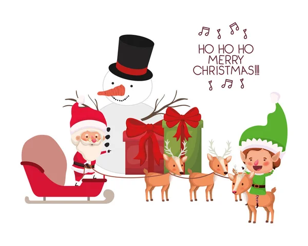 圣诞老人和精灵与雪人头像字符 — 图库矢量图片
