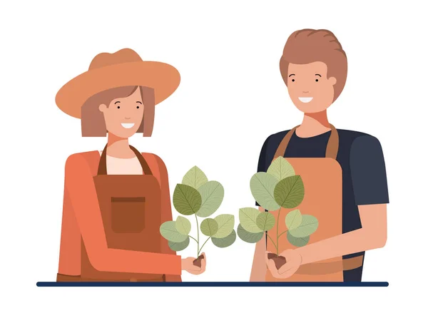 Couple de jardiniers souriant personnage avatar — Image vectorielle