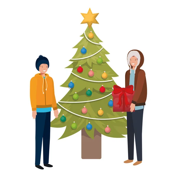 男人与圣诞树和礼物头像 — 图库矢量图片