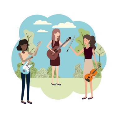 Peyzaj müzik aletleri ile kadınlar