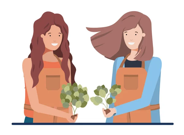 Jeunes femmes jardiniers souriant avatar personnage — Image vectorielle