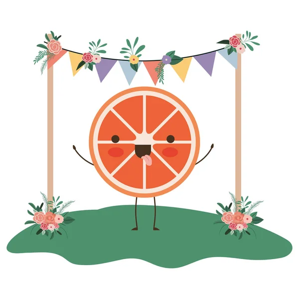 Mignon orange dans le jardin kawaii caractère — Image vectorielle