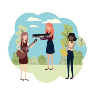 Peyzaj müzik aletleri ile kadınlar