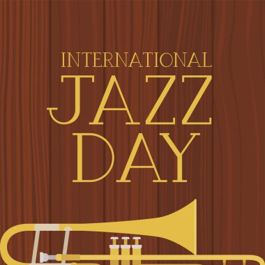 ahşap arka plan ile çerçeve içinde müzik trombon