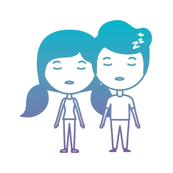Cartoon couple asleep kawaii characters — Stock Vector
