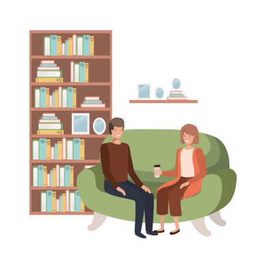 oturma odasında kahve içen çift