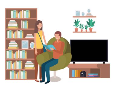 oturma odası avatar karakteri kitap ile çift