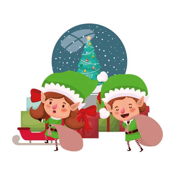 Couple of elves with crystal ball — Stock Vector