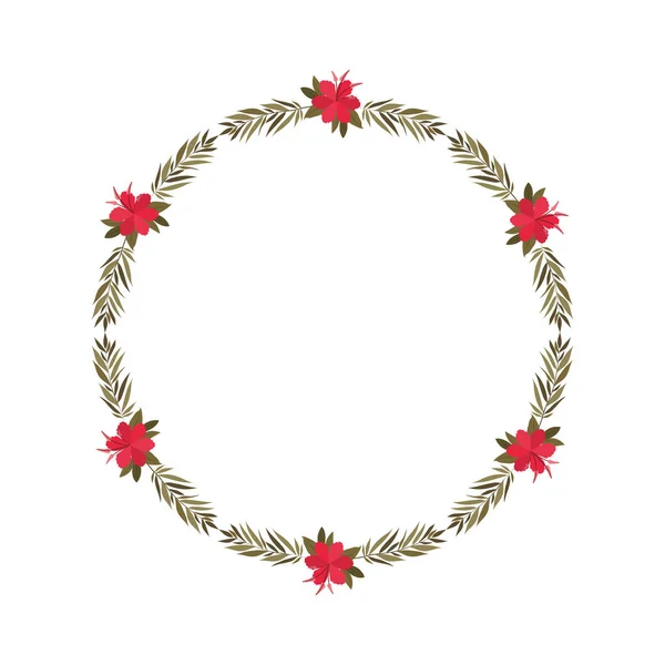 Mooie bloem en Leafs circulaire frame — Stockvector