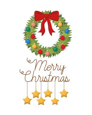 yay ve neşeli noel izole simgesi ile çelenk