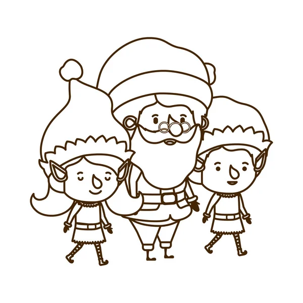 Coppia elfo con Babbo Natale avatar personaggio — Vettoriale Stock