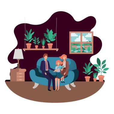 oturma odasında oturan daugether ile anne çift