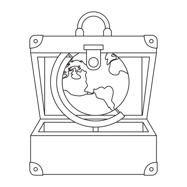 Mala de viagem aberta com planeta mundial —  Vetores de Stock