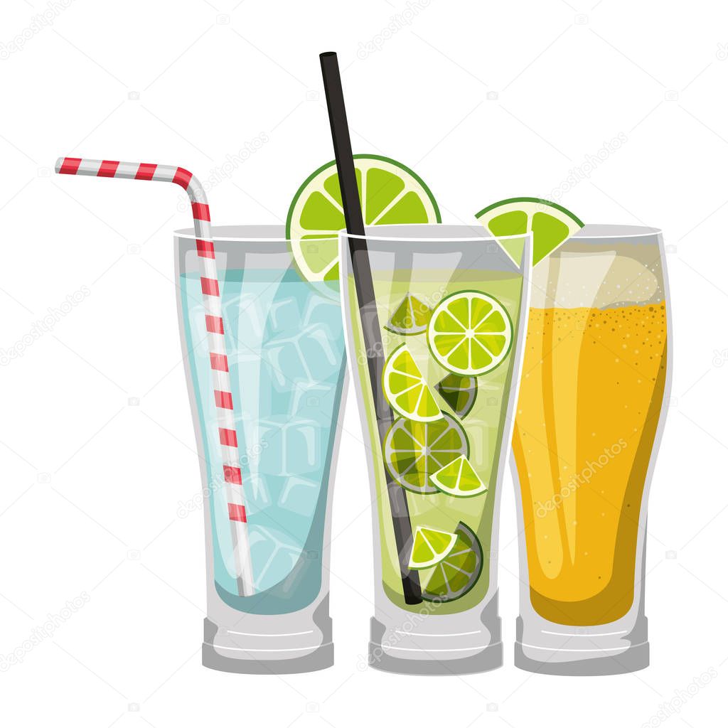 set cups cocktails icons