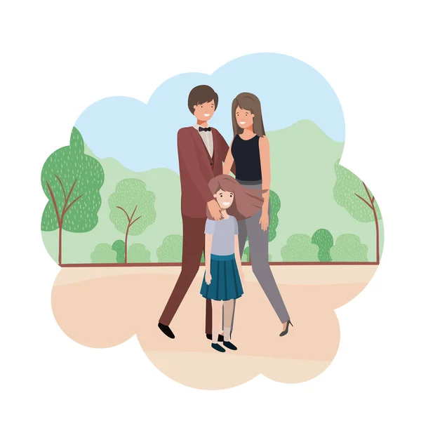 Couple de parents avec dauagara dans le paysage — Image vectorielle