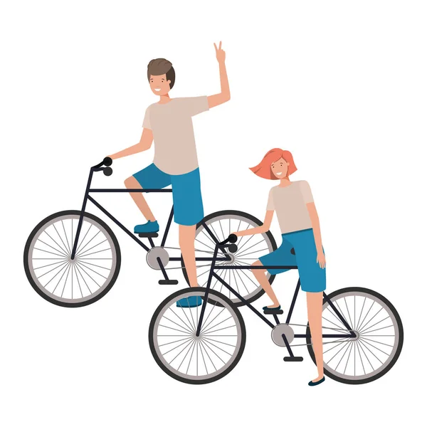Paar mit Fahrrad-Avatar-Charakter — Stockvektor