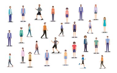 Grup yürüyüş ve karakterler çalışan insan