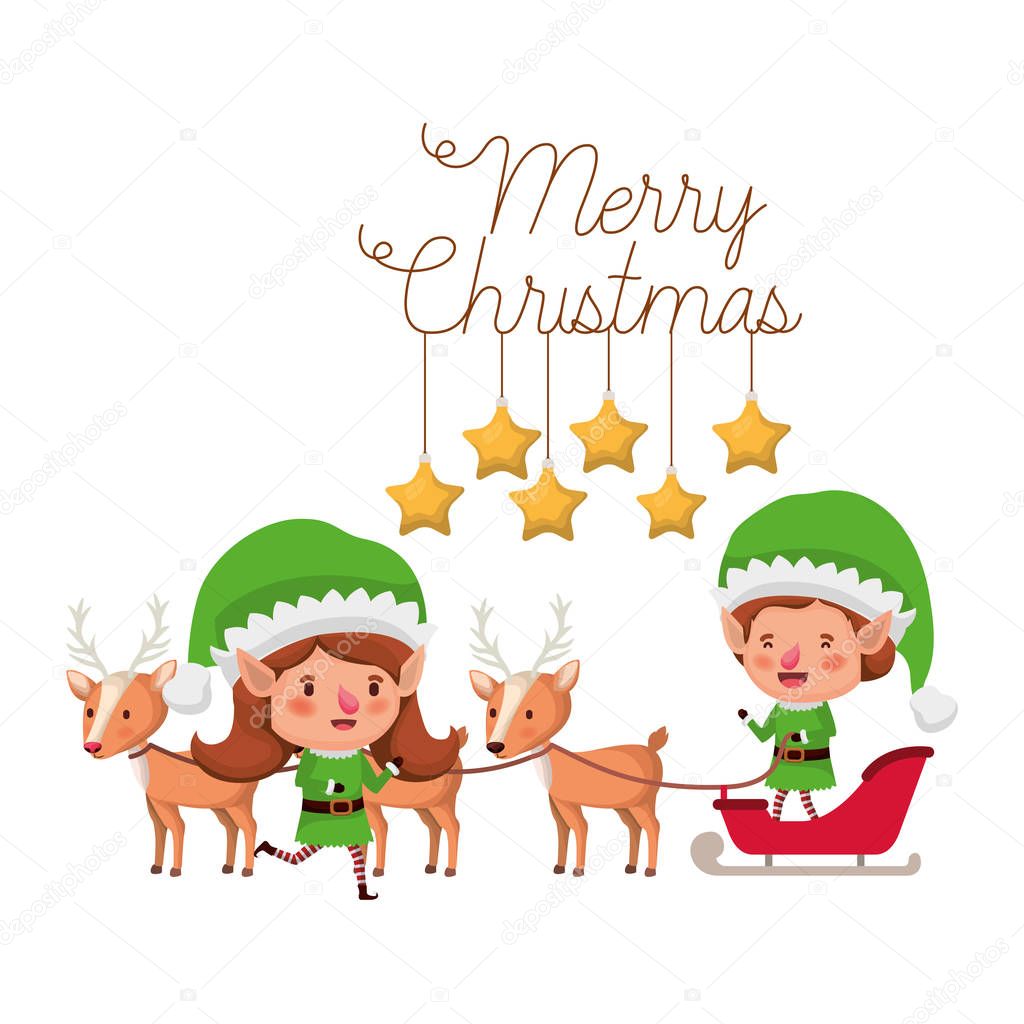 elves couple with sleigh and reindeer sleigh avatar chatacter