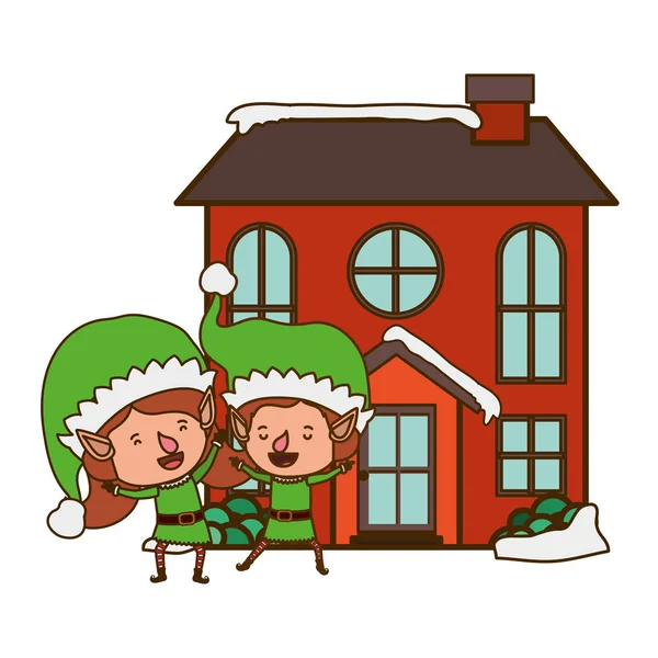 Kilka elfów z ikoną domu na białym tle — Wektor stockowy