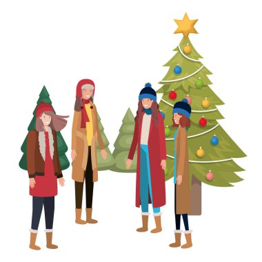 Noel ağacı ve hediye avatarı olan kadınlar