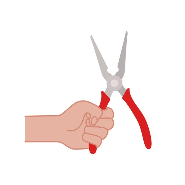 Hand mit Zange Werkzeug isoliert Symbol — Stockvektor