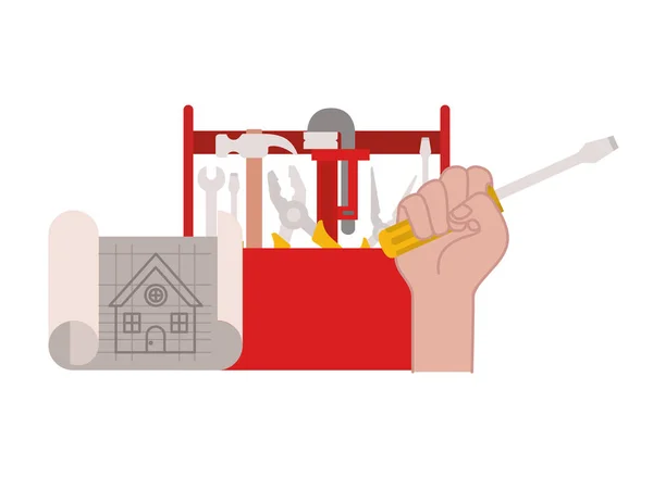 Hand mit Bauwerkzeugkasten-Symbol — Stockvektor