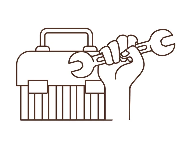 Mão com ícone de caixa de ferramenta de construção —  Vetores de Stock