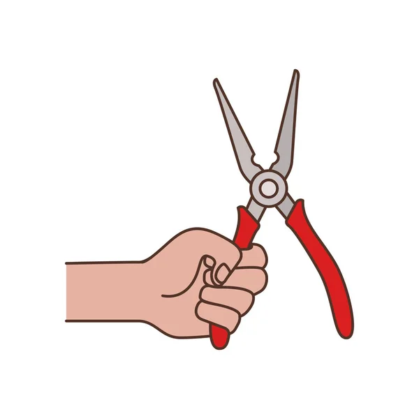 Hand with plier tool isolated icon — Stock Vector
