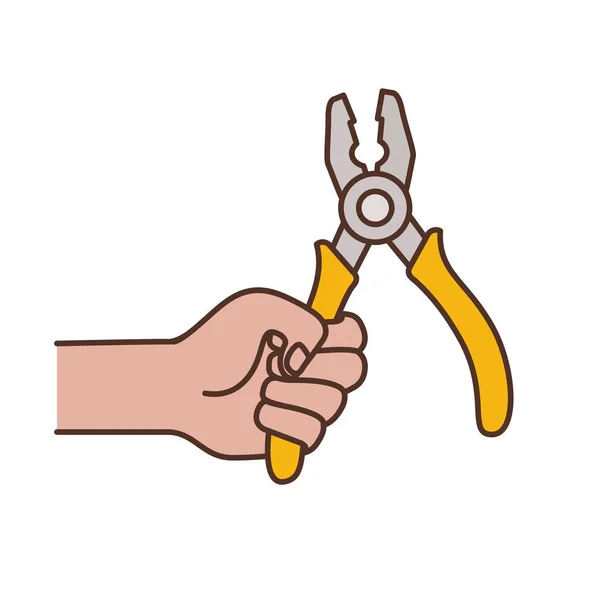 Hand with plier tool isolated icon — Stock Vector