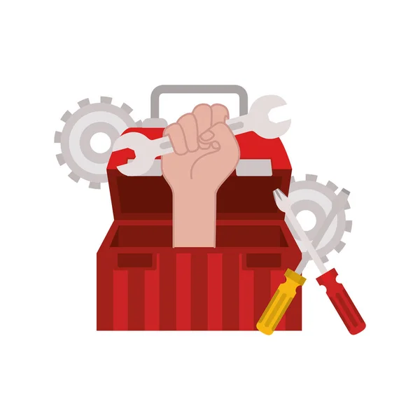 Mão com ícone de caixa de ferramenta de construção —  Vetores de Stock