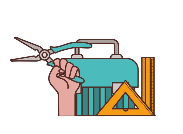 Mão com ícone de caixa de ferramenta de construção —  Vetores de Stock