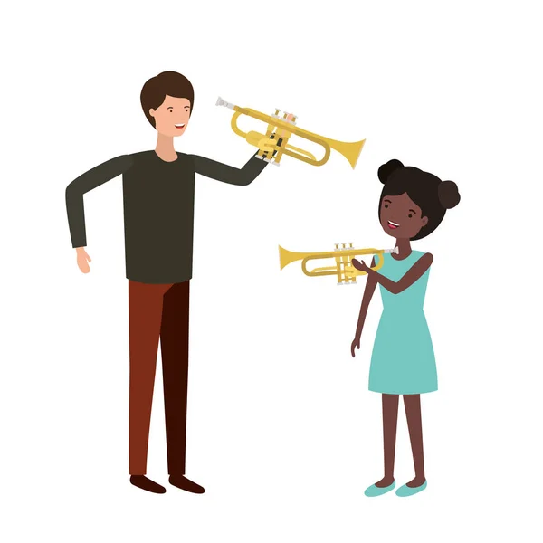 Az ember a lánya és a trombita karakter — Stock Vector