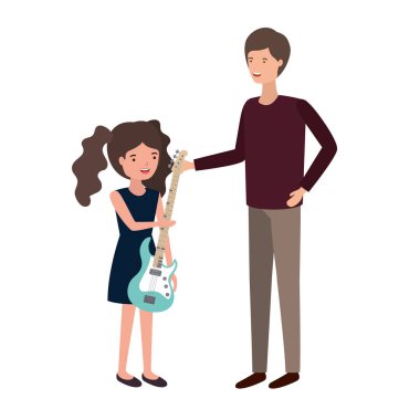 kız ve elektrikli gitar karakteri ile adam