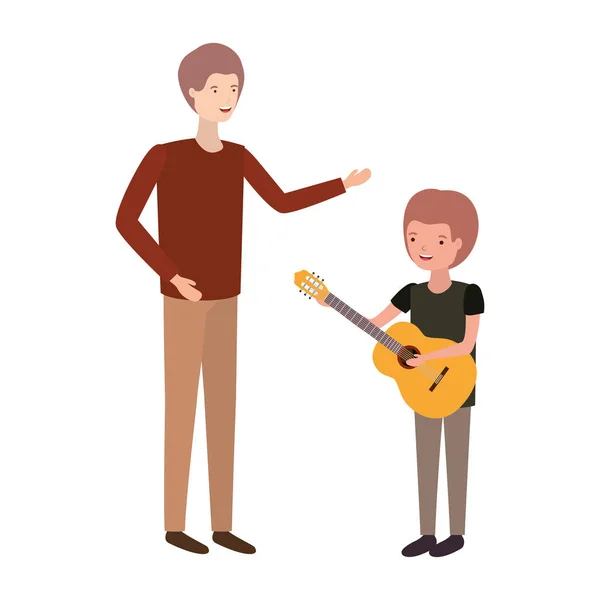 Mann mit Sohn und Gitarre Avatarfigur — Stockvektor