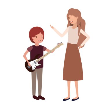 Oğlu ve elektro gitar karakteri olan bir kadın.