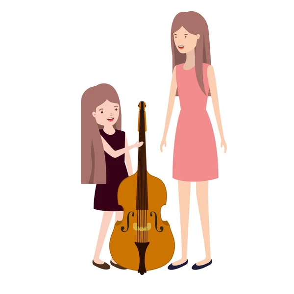 Mujer con hija y personaje de avatar de violín — Archivo Imágenes Vectoriales