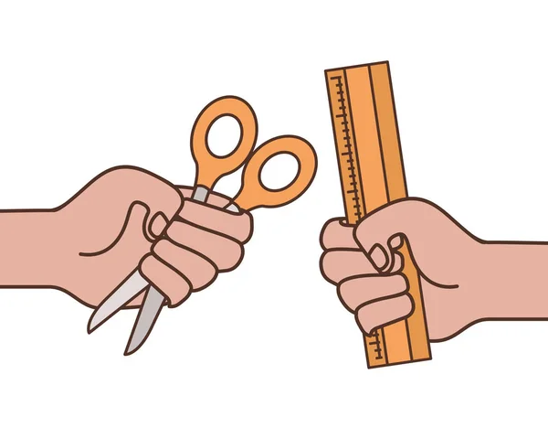 Hands with scissors and ruler icon — Stock Vector