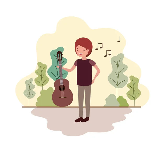 Hombre con guitarra en carácter avatar paisaje — Vector de stock