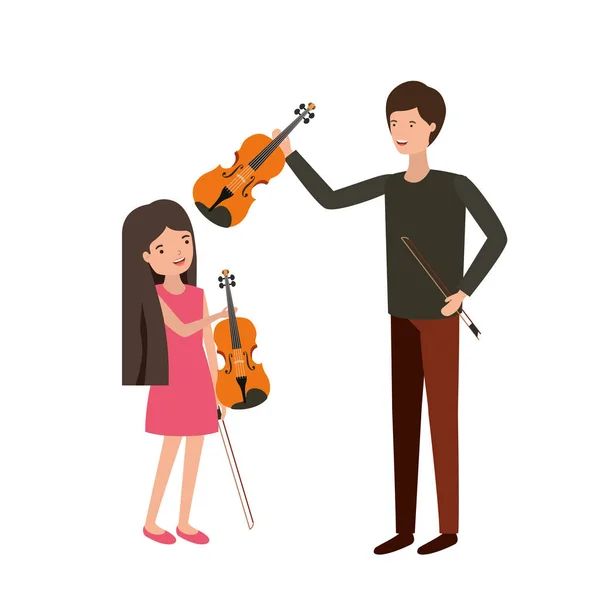 Man with daughter and fiddle character — Stock Vector