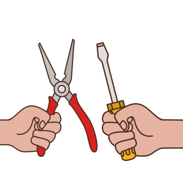 Hands with screwdriver and plier icons — Stock Vector